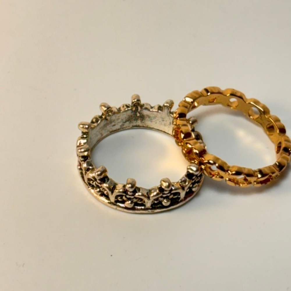 Ring Set Gold Silver Crown‎ Tiara Chain Link Stackable Bands Tiny